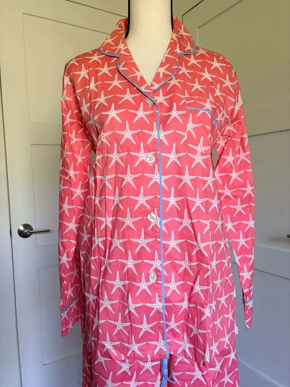 Malabar Bay Pink Starfish Print Cotton Pajama Set Ladies Size Small NWOT - Picture 2 of 12
